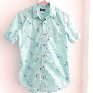 Place Blue Surf Palm Tree Print Button Down Shirt Size 16 (XXL)